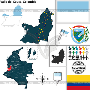 Карта Валье-дель-Каука, Колумбия - векторное изображение клипарта