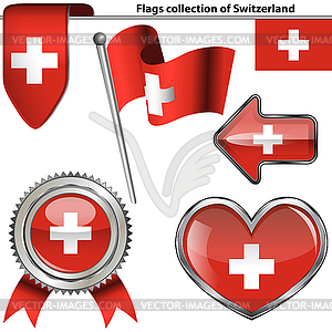 Glossy icons with flag of Switzerland - royalty-free vector clipart