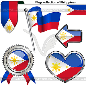 Glossy icons with flag of Philippines - vector clipart