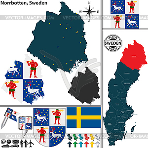 Map of Norrbotten, Sweden - vector clip art