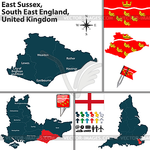 East Sussex, South East England, UK - vector clipart