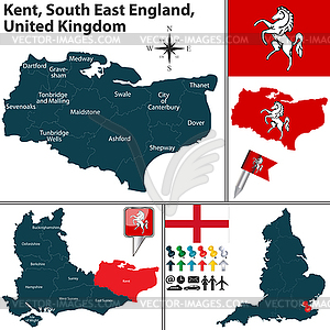 Kent, South East England, UK - vector clipart