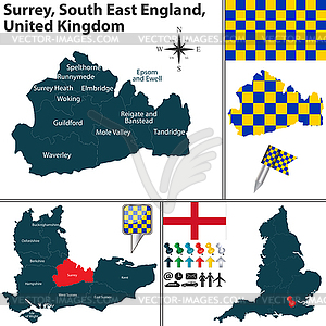 Surrey, South East England, UK - vector image