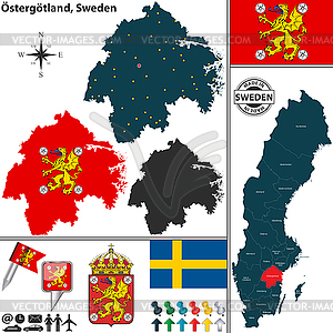 Map of Ostergotland, Sweden - vector image