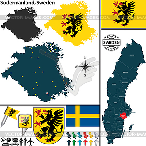 Map of Sodermanland, Sweden - vector image