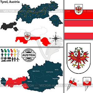 Map of Tyrol, Austria - vector image