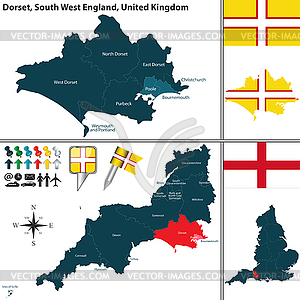 Dorset, South West England, UK - vector image