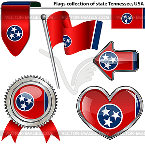 Glossy icons with flag of Tennessee, USA - vector clipart
