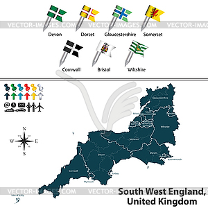 South West England, United Kingdom - vector clip art