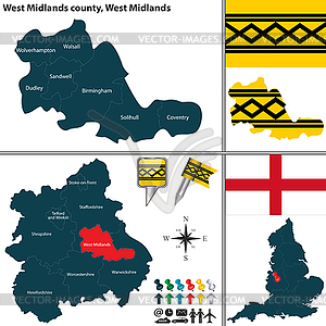 West Midlands county, West Midlands, UK - vector clip art