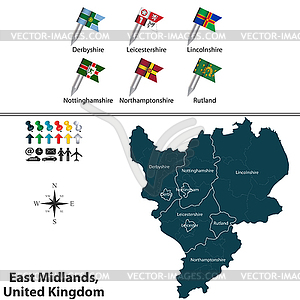 Ист-Мидлендс, Великобритания - изображение в векторе / векторный клипарт