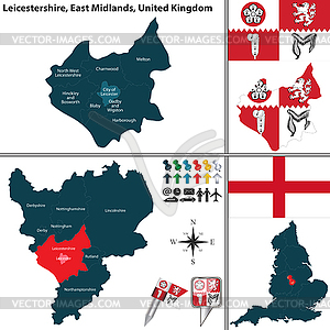 Leicestershire, East Midlands, UK - vector image