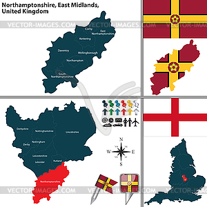 Northamptonshire, East Midlands, UK - vector image
