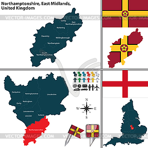 Northamptonshire, East Midlands, UK - vector image