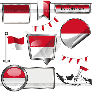 Глянцевые иконки с флагом Индонезии - графика в векторном формате