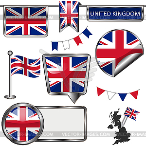 Glossy icons with flag of United Kingdom - vector image