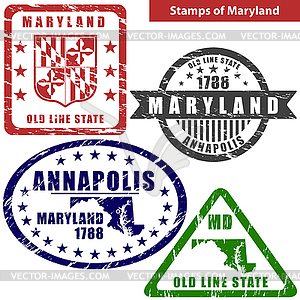 Stamps of Maryland, USA - color vector clipart