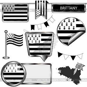 Glossy icons with flag of Brittany - vector clipart