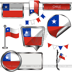 Glossy icons with flag of Chile - royalty-free vector image