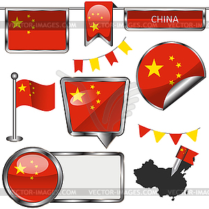 Glossy icons with flag of China - vector clip art