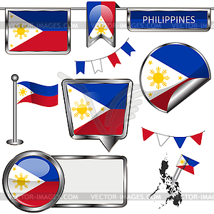 Glossy icons with flag of Philippines - vector clipart