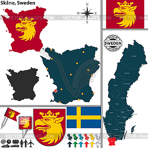 Map of Skane, Sweden - stock vector clipart