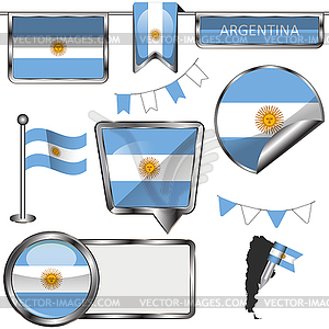 Glossy icons with flag of Argentina - stock vector clipart