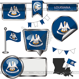 Glossy icons with flag of Louisiana - royalty-free vector image