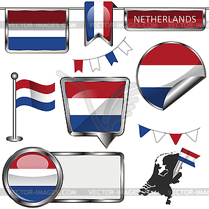 Глянцевые иконки с флагом Нидерландов - рисунок в векторе