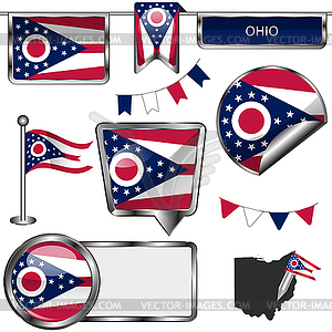 Glossy icons with flag of Ohio - vector clipart