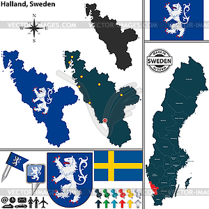 Map of Halland, Sweden - vector image