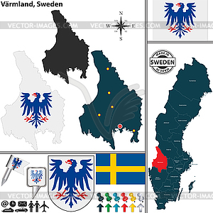 Карта Вермланд, Швеция - векторный клипарт Royalty-Free