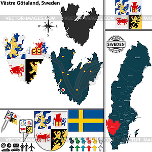 Map of Vastra Gotaland, Sweden - vector image