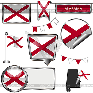 Glossy icons with flag of state Alabama - vector image