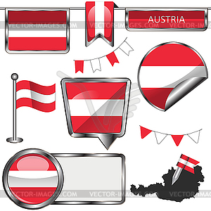 Glossy icons with flag of Austria - vector image