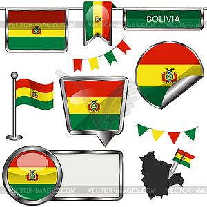 Glossy icons with flag of Bolivia - vector clipart