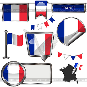 Glossy icons with flag of France - vector image