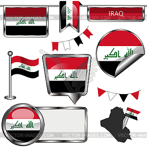 Glossy icons with flag of Iraq - vector image