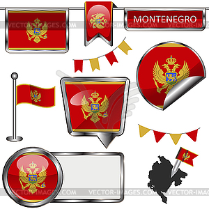 Glossy icons with flag of Montenegro - vector clipart