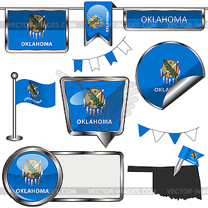 Glossy icons with flag of state Oklahoma - vector clipart