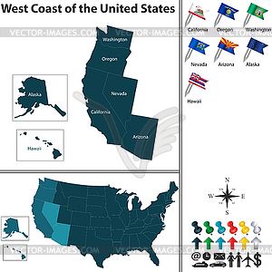 West Coast of United States - vector image