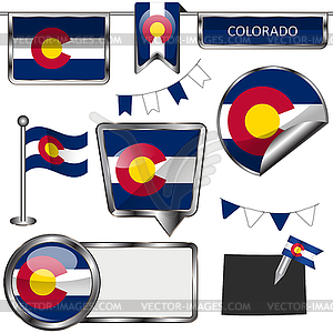 Glossy icons with flag of state Colorado - royalty-free vector clipart