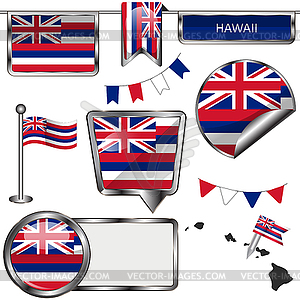 Glossy icons with flag of state Hawaii - vector image