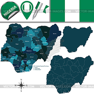 Map of Nigeria with named states - vector clipart