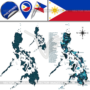 Map of Philippines with named regions - vector image