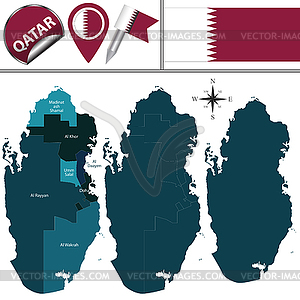 Map of Qatar with named municipalities - vector clipart