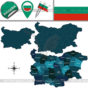 Map of Bulgaria with named provinces - vector clipart