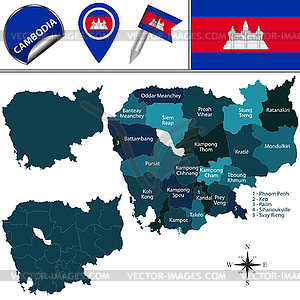 Map of Cambodia with Provinces - color vector clipart