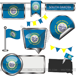 Glossy icons with flag of state South Dakota - vector clipart