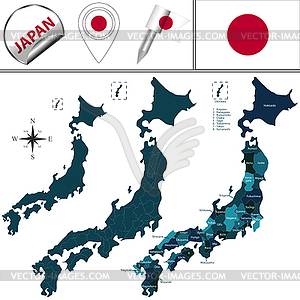 Map of Japan with named prefectures - vector clipart